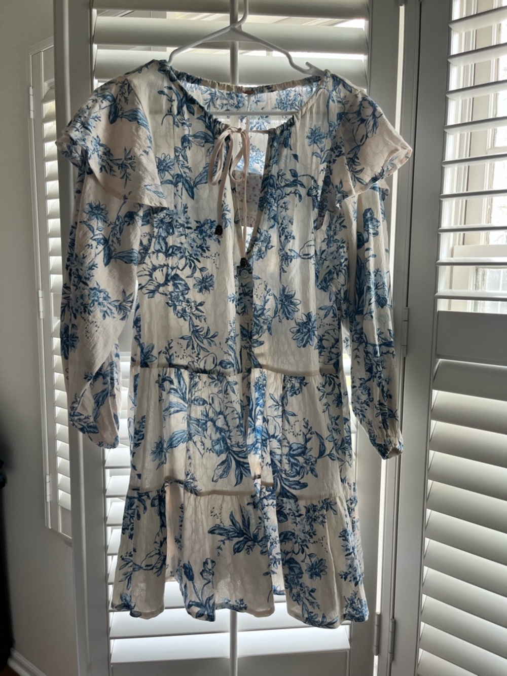 Free People White Dress with Blue Floral Print - Tea Combo